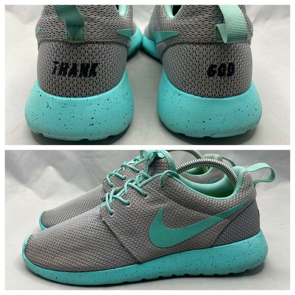 Nike iD Roshe One ‘Thank God’ Running Shoes Gray/Teal Women’s 10 704693-994 - Picture 1 of 8